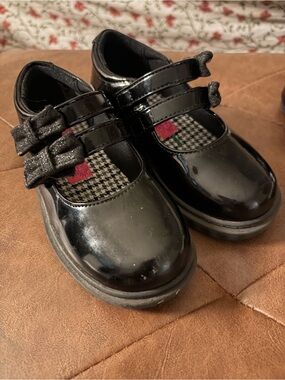 Patent Black Mary Jane Dress Shoes for Kids with Glitter Bows